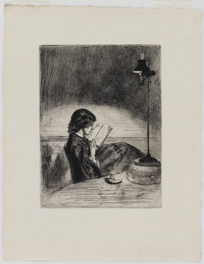 Lezen bij lamplicht, 1858 door James Abbott McNeill Whistler