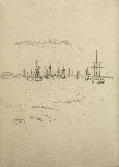 Terugkeer naar Tilbury, uit een set van twaalf etsen getiteld De Marine Review, 1887 door James Abbott McNeill Whistler