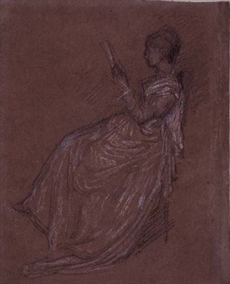 Zittende dame lezend, studie voor Mrs Layland (pastelkrijt op papier) door James Abbott McNeill Whistler