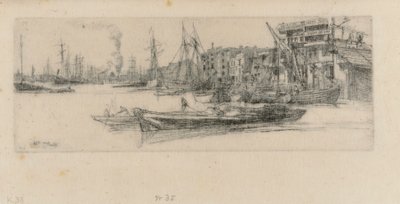 Thames Magazijnen, 1859 door James Abbott McNeill Whistler