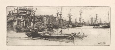 Thames Magazijnen, 1859 door James Abbott McNeill Whistler