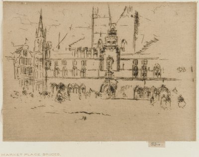De Markt, Brugge, 1887 door James Abbott McNeill Whistler