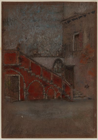 De trap: Notitie in rood, 1880 door James Abbott McNeill Whistler