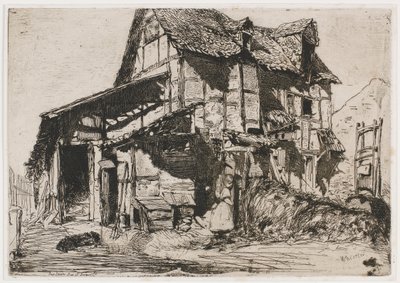 Het onveilige huurhuis. Een van de twaalf etsen uit de natuur De Franse set door James Abbott McNeill Whistler
