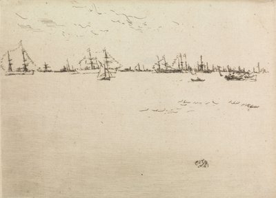 Troepenschepen, uit een set van twaalf etsen getiteld The Naval Review, 1887 door James Abbott McNeill Whistler
