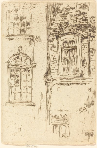 Ramen tegenover hotel, Bourges door James Abbott McNeill Whistler
