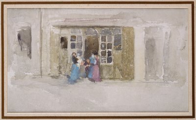 Vrouwen en kinderen bij een winkeldeur door James Abbott McNeill Whistler