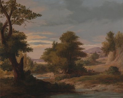 Bosrijk rivierlandschap met moeder en kind door James Arthur OConnor