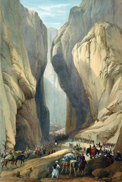 Brits leger betreedt de Bolan-pas vanuit Dadur, Eerste Anglo-Afghaanse Oorlog, 1838-1842 door James Atkinson