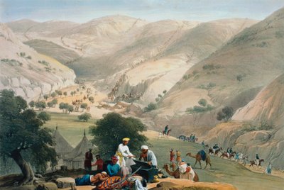 Kampement van het 1e Bengaalse Europese Regiment, Eerste Anglo-Afghaanse Oorlog 1838-1842 door James Atkinson
