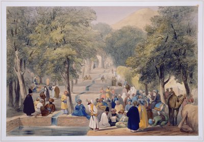 De laan bij Babers Tomb, uit Schetsen in Afghanistan, gegraveerd door Charles Haghe (1810-88) en Louis Haghe (1806-85), gepubliceerd door Henry Graves, 1842 door James Atkinson