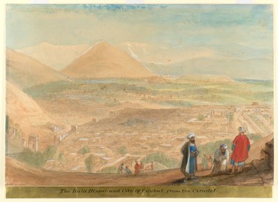 De Bala Hissar en de stad Kabul (Afghanistan) vanaf de citadel door James Atkinson