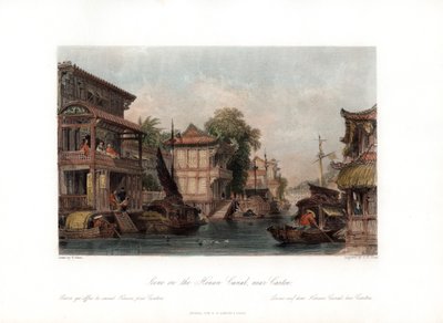 Scène aan het Honan-kanaal, nabij Canton, China, ca. 1840 door James B. Allen