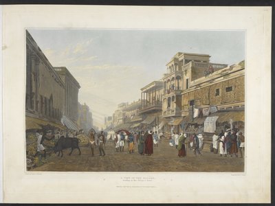 Een uitzicht in de Bazaar, leidend naar de Chitpore Road, uit 