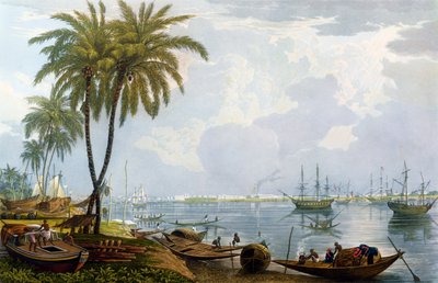 Een uitzicht op Calcutta, vanaf een punt tegenover Kidderpore, 1837, gegraveerd door Robert Havell de Jongere door James Baillie Fraser