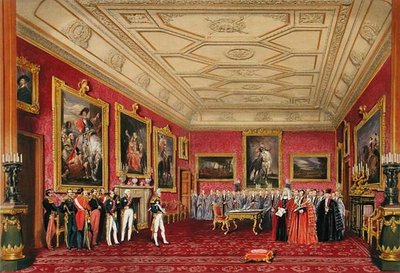 De Rubenszaal, Windsor Castle - de koning van Frankrijk ontvangt een toespraak van de wethouder door James Baker (after) Pyne
