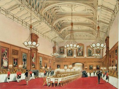De Waterloo Galerij, Windsor Castle, tijdens het bezoek van de keizer van Rusland door James Baker (after) Pyne
