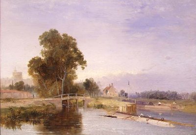 Schuit bij een sluis, Windsor op de achtergrond door James Baker Pyne