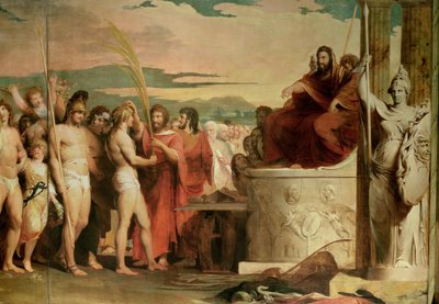 De kroning van de overwinnaars in Olympia, derde in de serie De vooruitgang van menselijke cultuur en kennis, detail van de overwinnaars die worden gekroond voor de Hellanodicae, c.1777-84 door James Barry