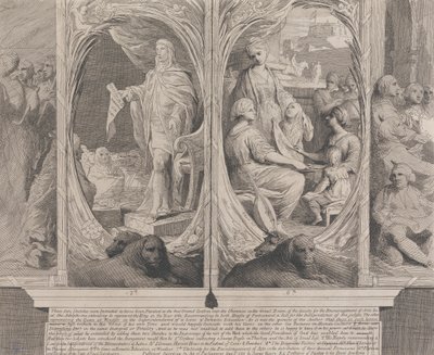 Zijne Majesteit beveelt een wet aan (ontwerpen voor de muren van de grote zaal van de Society for the Encouragement of the Arts) door James Barry
