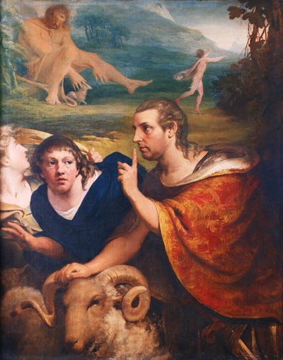 Portretten van James Barry en Edmund Burke in de karakters van Odysseus en zijn metgezel die vluchten uit de grot van Polyphemus, 1776 door James Barry