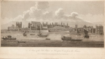 Een uitzicht op het oude paleis van Hampton Court vanaf de Theems door James Basire