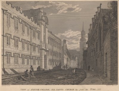 Uitzicht op Exeter College, All Saints Church, vanaf de Turl door James Basire