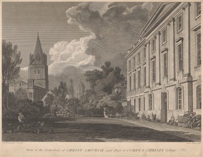 Zicht op de kathedraal van Christ Church en een deel van Corpus Christi College door James Basire