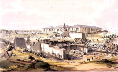 Bouw van het Stationaire Machinehuis, Camden Town, 28 april 1837, gegraveerd door de kunstenaar door James Bourne