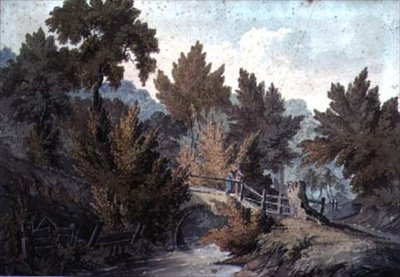 Landschap met brug en stroom door James Bourne