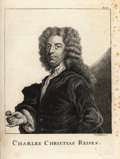 Portret van Charles Christian Reisen (1680-1725), Engelse edelsteen- en zegelgraveur door James Bretherton