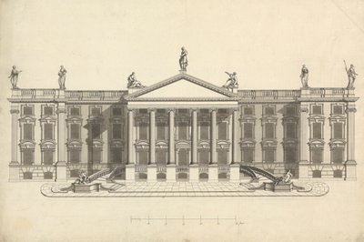Voltooide Tekening van Ongeïdentificeerd Palladiaans Landhuis door James Bruce