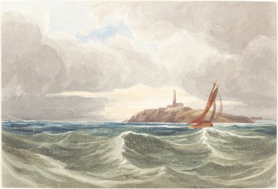 Zeegezicht met vuurtoren door James Bulwer