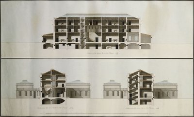 Ontwerpen voor een neoklassiek huis voor Lord Charleville: drie secties door James Byres
