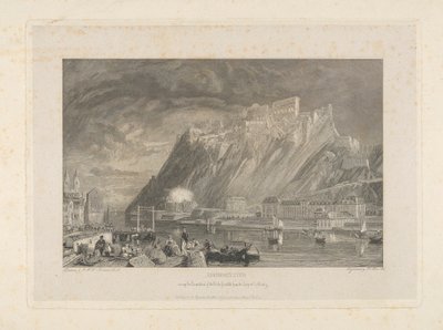 Ehenbreitstein, tijdens de sloop van het fort in 1817 vanaf de kade in Koblenz door James C. Allen
