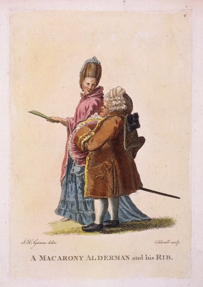 Een macaroni wethouder en zijn rib, ca. 1770 door James Caldwall