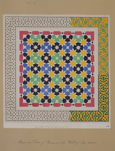 Mozaïek in de lambrisering van de nis in de Hal van de Twee Zusters, Alhambra, uit 