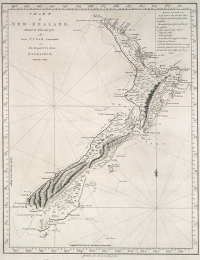 Kaart van Nieuw-Zeeland, verkend in 1769 en 1770 door luitenant J. Cook, commandant van Zijne Majesteits Bark Endeavour door James Cook
