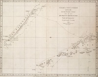 Kaart van ontdekkingen in de Zuidelijke Stille Oceaan in het schip 