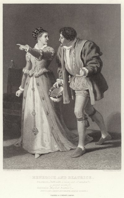 Benedick en Beatrice, Veel drukte om niets, Act IV, Scene I door James Dawson Watson