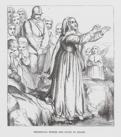 Christiana betreedt de Rivier van de Dood (gravure) door James Dawson Watson