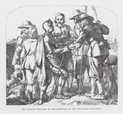 De pelgrims verwelkomd door de herders op de Verkwikkelijke Bergen door James Dawson Watson