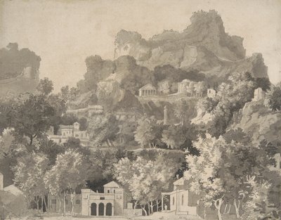 Rotsachtig landschap met klassieke gebouwen, ca. 1745 door James Deacon