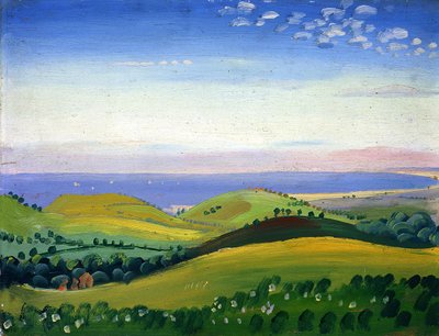 Uitzicht vanaf de White Hart, Guestling, Sussex, c.1911-12 door James Dickson Innes