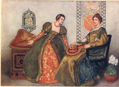 Portia en Nerissa, illustratie uit 