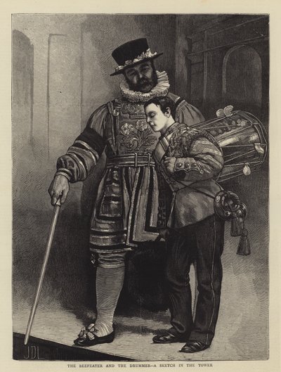 De Beefeater en de Drummer, een schets in de Toren door James Dromgole Linton