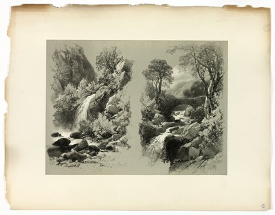 Lady Fall, Vale of Heath, en Fall on the Brent, uit Picturesque Selections door James Duffield Harding