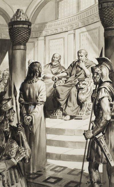 Christus voor Pontius Pilatus (gouache op papier) door James Edwin McConnell