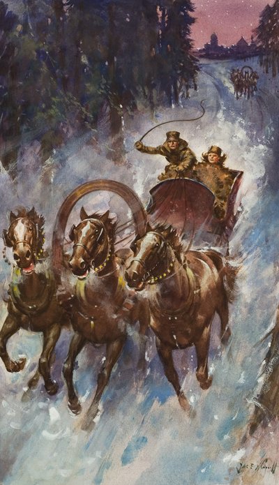 Sleigh Ride (gouache op papier) door James Edwin McConnell