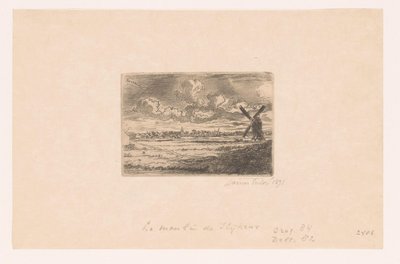 Gezicht op Slijkens met een molen op de voorgrond door James Ensor